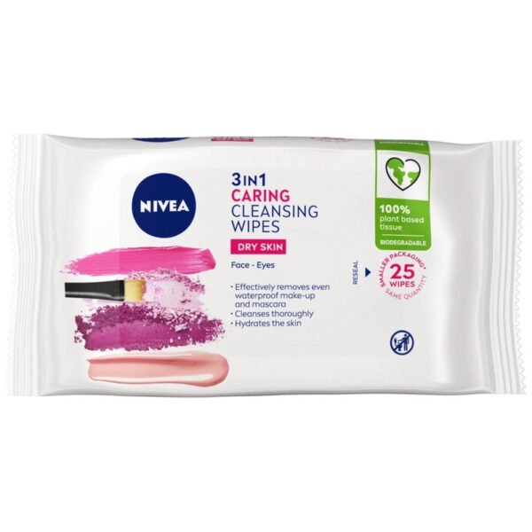 Nivea 3in1 Caring Cleansing Wipes Dry Skin 25 Pieces